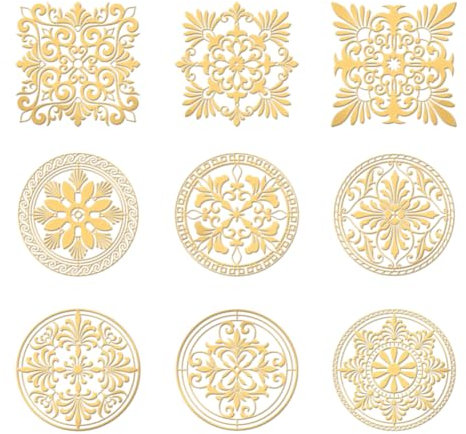 OLYCRAFT 9 Stück 4x4 cm Goldene Metallaufkleber Barock-Metallaufkleber Selbstklebende Aufkleber Vintage-Barock-Epoxidaufkleber Blumenpyramiden-Aufkleber Für DIY-Scrapbooks Epoxidharz-Dekoration