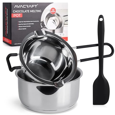 AVACRAFT Doppelkesseltopf-Set, Edelstahl-Schmelztopf mit Silikon-Spatel zum Schmelzen von Schokolade, Seife, Wachs, Kerzenherstellung (400 ml und 1400 ml)