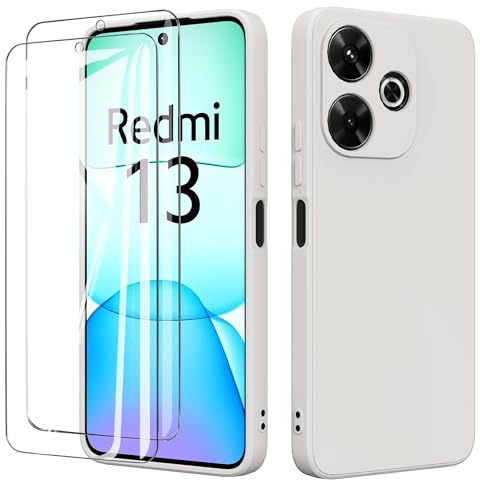 binandteam Hülle für Xiaomi Redmi 13 4G mit 2 Stück Schutzfolie Handyhülle,Dünne Weiche TPU Stoßfeste Flüssigsilikonhülle Silikonhülle, Anti-Scratch mit Microfiber Schutzhülle - Beige