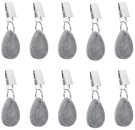 10 Stück Robust Tischdecke Gewichte, Tischdeckenbeschwerer mit Clips, Schwer Tischdeckenbeschwerer aus Naturmarmor, Tischdeckengewichte in Grauer Tropfenform, Tischdecke Anhänger für Draußen Party