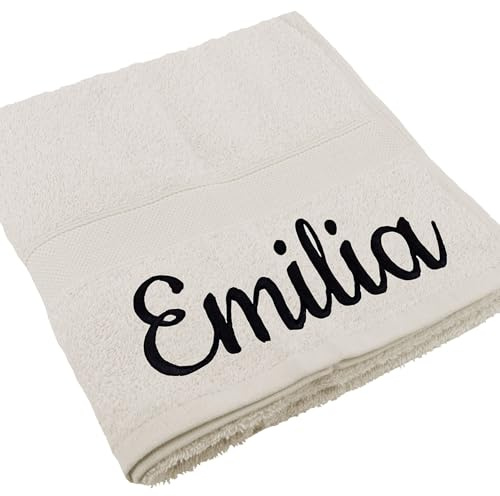 Deitert Handtuch Juist mit Namen oder Wunschtext Bestickt, personalisiertes Duschtuch, individuelles Badetuch, 100% Baumwolle, 30 x 50 cm Natur