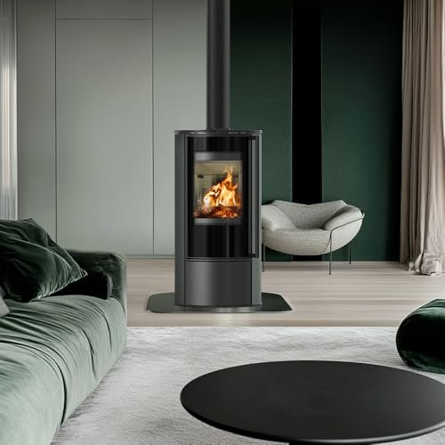 KRATKI Kaminofen aus Stahl Ø 150 5,5 kW Erik Stahlofen Schwedenofen BImSchV Stufe 2 Energieklasse A ekorative Keramiken SERPENTINO