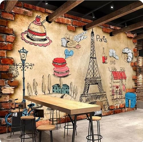 Papier peint mural 3D brique mur graffiti fresque pain et gâteau boutique fond décoration murale, 3D, 430x300cm