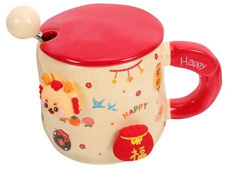 Ciieeo Juego de 4 Tazas de Cerámica con Dibujos Animados Tazas de Porcelana de 400 Ml para Todos