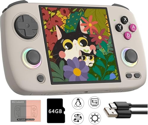 RG CubeXX Handheld Game Console with RGB Joystick Lighting, 3.95 Inch IPS Screen Linux System 3800mAh Battery Retro Video Games Console, Built in 64G Card & 5421 Games, Supports 5G WiFi Bluetooth