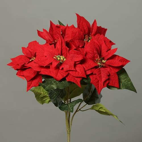 mucplants künstliche Poinsettia Busch 47 cm Weihnachtsstern Stecker Dekozweig