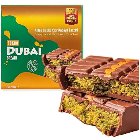 Chocolate de Dubái con pistacho 100 g con cabello de ángel y kadayif crema de pistacho