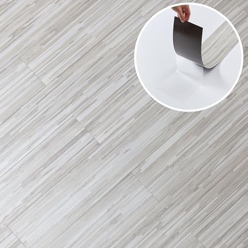 Peel and Stick Floor Planks - 7 Pack Cover 10.47 sq ft / 0.97 sqm- Grey Vinyl Flooring Set - Self Adhesive Floor Tile - 36x5.98 in (91.4x15.2cm) - Stick On Vinyl Floor Tiles - Slatewood Flow Effect
