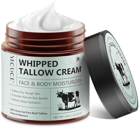 Beef Tallow and Honey Balm, Beef Tallow for Skin, Face & Body Moisturizer with Grass-Fed Pure Beef Tallow, Honey Beeswax, Whipped Tallow Cream Delivers Deep Hydration Skin