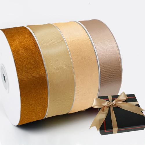 MSLSOZ Nastro in raso oro marrone, 22 m, 4 pezzi, per bouquet da sposa, confezione regalo, artigianato