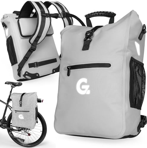 GUOOTU 3in1 Fahrradtasche für Gepäckträger,Fahrradtasche Rucksack 28L,Gepäckträgertasche, wasserdichte & Reflektierende Fahrradtasche - Mit 15.6 Laptopfach (Reflective Space Grey)