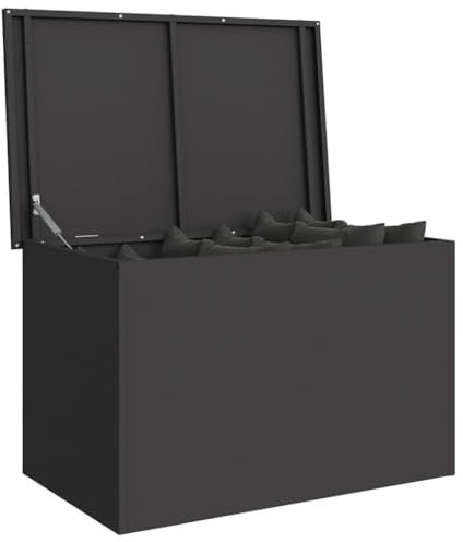 vidaXL Garden Storage Cushion Box Steel 80 x 50.5 x 50 cm 180 Black, Garden and Terrace Storage Solution, Weatherproof Box, Durable Metallic Organizer, Rectangular Industrial Cabinet