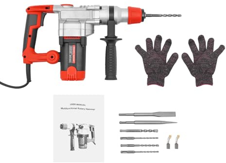 Elektro Bohrhammer, Drehbohrhammer, 2200 W, 930 U/min, Professioneller Abbruchhammer mit 6 Bohrern zum Bohren und Fräsen