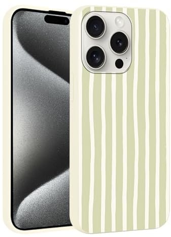 Foonary Stripes Phone Case for iPhone 15 Pro Cute Fashion Pattern Case 6.1, Aesthetic Trendy Stylish Design Women Girly Cover Camera Protective Slim Silicone Shockproof, Green