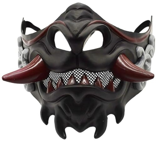 Masque Demi-Visage De Samouraï Oni en Plastique, Masque De Démon Hannya, Masque De Guerrier Japonais pour Costume d'halloween, Accessoires De Cosplay De Fête