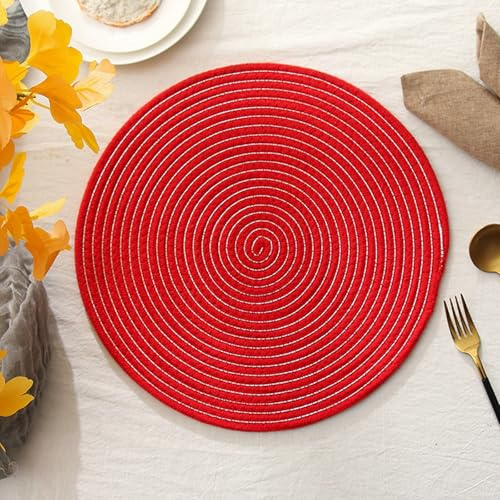 Aotiwe Lot de 6 sous Assiette Noel, Rouge Argent Dessous de Table Grand 30cm Rond Coton Lin