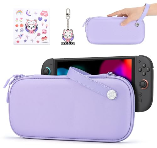 innoAura Switch 2 Case, Ultra Slim Switch 2 Carrying Case for Switch 2 Console, Felt Interior with 900D, 9 Game Card & 2 SD Slots, Dual Zipper, Carry Loop, with AirTag Slot (Not Included), Purple