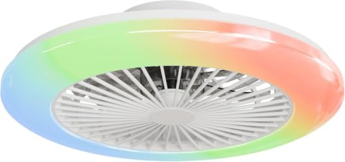 LED Deckenleuchte mit Ventilator 48,5cm, Deckenventilator mit Beleuchtung RGB Dimmbar 3000-6500K, 40W Ultrahell 4200LM, Flach 13.7cm für Niedrige Decken, Leiser DC Motor, Timer, Speicherfunktion, Weiß