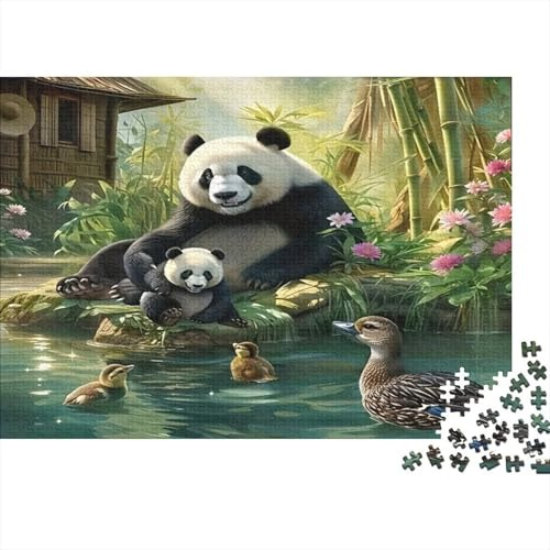Panda Family by Pond 1000 Piece Jigsaw Puzzle Eco-Friendly Cardboard Pandas Ducks for Adults Kids Brain Game Home Decor Gift 38x26cm/1000pcs