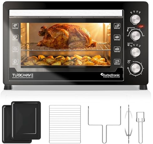 TurboTronic Fornetto Elettrico 60L, Forno Elettrico Ventilato 2500W EVS60, Mini Forno da Tavolo con Temperatura fino a 230°C, Funzione Ventilata, Nero