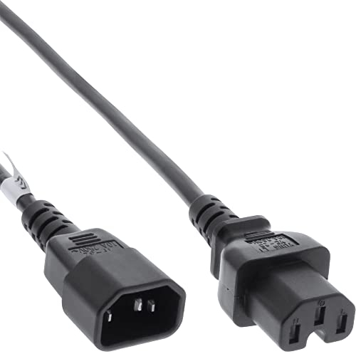 InLine 16811B Netzkabelverlängerung, Warmgerätestecker gerade C15 auf Buchse gerade C14, 1,8m, schwarz