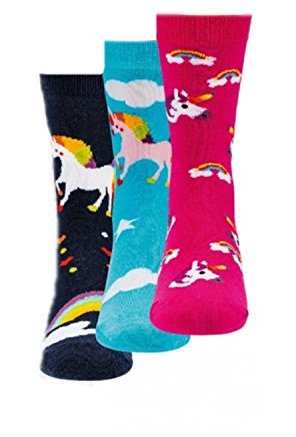 3 Paar Mädchen Socken Einhorn Computer-Kinder-Söckchen Rutschfest ABS-Druck CH-3134 (27-30)