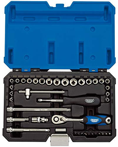 Draper 16445 1/4-Inch Square Drive Combined mm/AF Socket 40 Piece Set, Blue
