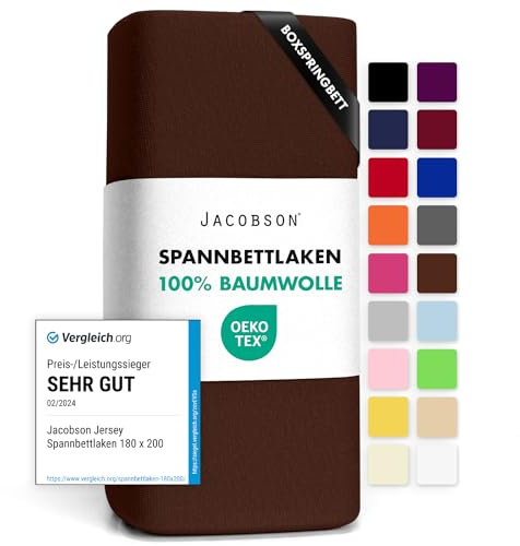 Jacobson Jersey Spannbettlaken Spannbetttuch Baumwolle Bettlaken (140x200-160x220 cm, Schokobraun)