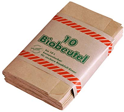 300 Bio Papiermüllbeutel Abfallbeutel Müllbeutel Kompostbeutel Mülltüten aus Papier kompostierbar ca. 20x15x35cm 10L braun 30x10 Stück
