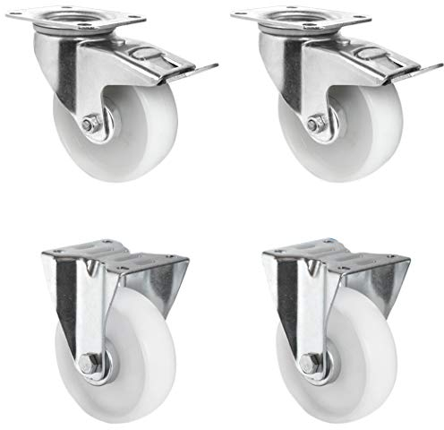 CASCOO SETTBFB100N0N0R1W Rollensatz 2 Lenkrollen mit Feststeller, 2 Bockrollen, Polyamid, Durchmesser 100 mm, Transportrollen, Kunststoff, Rollenlager, Traglast 450 kg (4-er Pack)