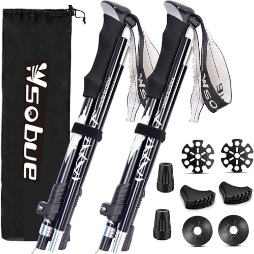 Bastoncini da Trekking Telescopici Bacchette Walking Passeggio, Anti-shock, Ideale per Donne Uomini Arrampicata Campeggio Sci (Nero-2 Bastoncini)