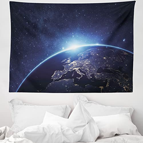 ABAKUHAUS Erde Wandteppich, Planet aus dem Weltraum aus Weiches Mikrofaser Stoff Waschbar ohne Verblassen Digitaldruck, 150 x 110 cm, Dunkelblau