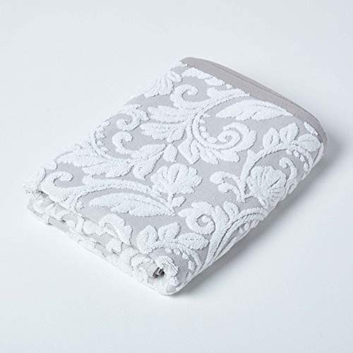 HOMESCAPES Luxury Beige Bath Towel 100% Turkish Cotton Patterned Large Towel Super Soft & Absorbent Extra Thick 600GSM Ringspun Light Brown Towel For Bathroom with Damask Pattern