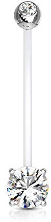 Lovepiercing Piercing Nombril Grossesse Pierre Zirconium Bébé Maternité Longue Barre Acrylique Retainer Bioflex Elena Blanc