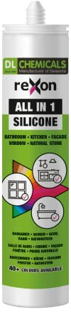 REXON Mastic Silicone Tout Usage - Vert mousse RAL 6005 - Sanitaire/Bain & Cuisine/Carrelage/Bâtiment - Extérieur et intérieur - Convient au bois, pierre et vitre (290 ml)