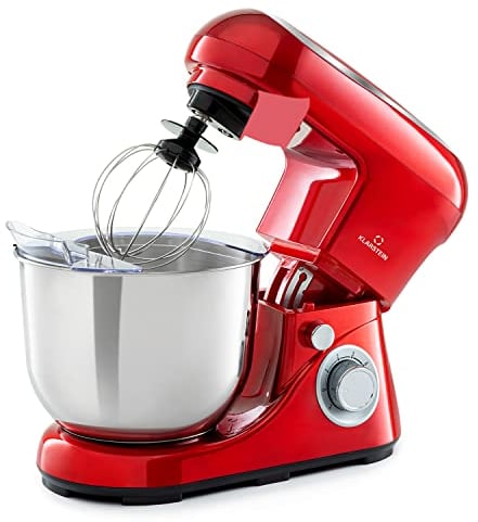 Klarstein Knetmaschine Küchenmaschine zum Backen, 1300W Teigmaschine Klein, 6 Stufen, Schneebesen Rühr- & Knethaken, 5L Schüssel, Planetenrührwerk, Rührmaschine mit Mixer für Brotteig