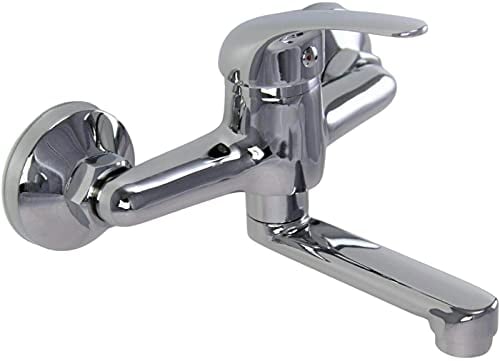 unbekannt Wandarmatur mit Schwenkauslauf 10cm, Messing, Metallhebel, Poliert hochglanz, Metallic Silver, Wandmontage, Badezimmer, Küche