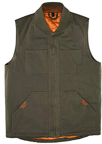 Men's Quilted Lined Vest Washed Canvas Winter Warm Outdoor Hunting Work Utility Travel Vest Jacket Army Green Medium