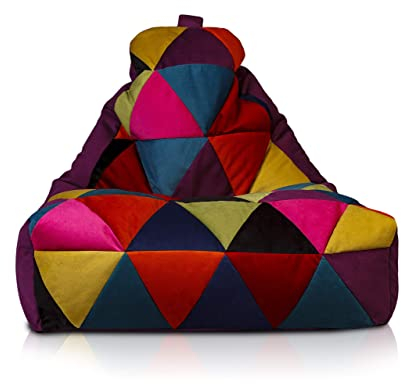 Ecopuf - Keiko Patchwork Pouf Sessel Outdoor - Sitzsack Styroporkugeln - Robuster Stoffsack - Entspannungssessel - Wohnungseinrichtung - Sessel Größe M - 100x80x85cm, Violett A46