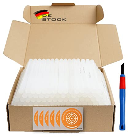 MR TEO NANO Premium Lot de 100 bâtons de colle chaude 11 mm x 200 mm pour pistolet à colle – Réparation – Décoration – Avec 1 couteau de nettoyage spécial