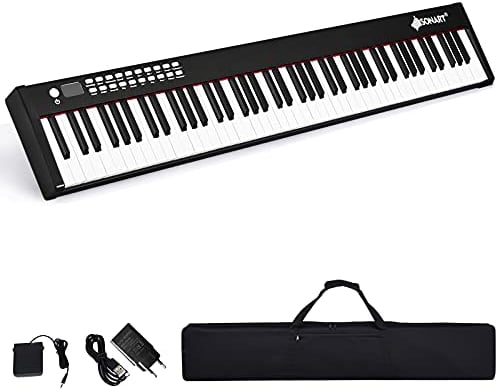 GOPLUS 61/88 Tasten Digitalpiano mit Anschlagdynamischen Standardtasten, Tragbares E-Klavier mit 128 Klänge & Rhythmen, Pedal, Keyboard mit Lehr- & Metronom-Funktionen, MIDI (88 Tasten, Schwarz)