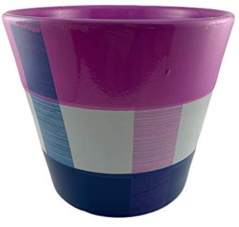 DataPrice Macetero, Jardinera con Plato para Flores y Plantas - Decoración a Cuadros Multicolor - 15x17 cm