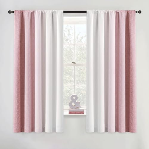 Geomoroccan Tende oscuranti, 100% lunghe, 160 cm, 2 pannelli, per cameretta dei bambini, colore rosa e bianco, con motivo sfumato, oscuranti, riduzione del rumore, tasca per asta, tende per il