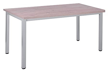 Bürotisch/Schreibtisch/Besprechungstisch graues Tischgestell quadratische Beine | PC-Tisch Arbeitstisch Konferenztisch Computertisch Homeoffice-Tisch Businesstisch, Eiche modern 80x80x77,5cm