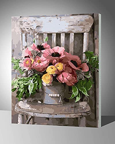 LukFun DIY Ölgemälde Malen nach Zahlen Kit für Erwachsene, Malen nach Zahlen auf gerahmter Leinwand 40x50cm (schicke Blumen, gerahmt)