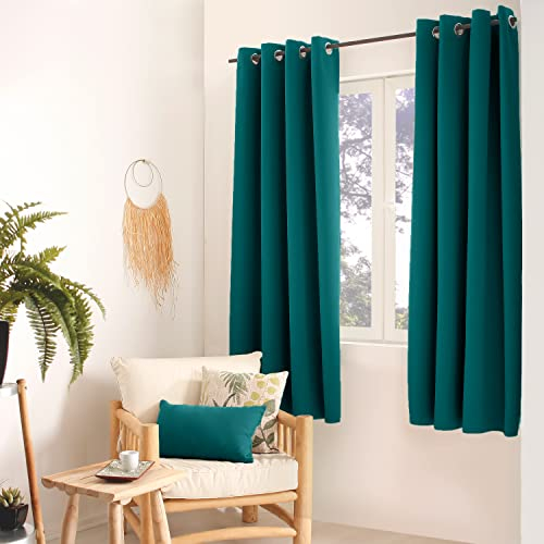 ED ENJOY HOME Rideau Obscurcissant avec Œillets argentés, Bleu Emeraude, 140x180cm, 100% Polyester, Tissu Certifié Oeko-TEX, Collection Réglisse