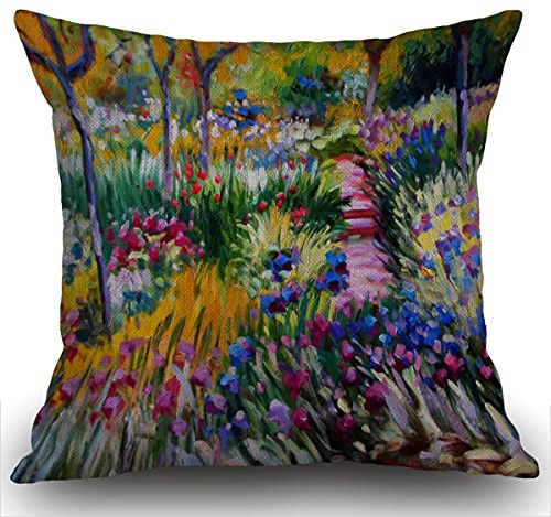Smooffly Kissenbezug mit Monet-Gemälde, Leinen, quadratisch, für Wohnzimmer, Sofa, Couch, Bett, 45 x 45 cm