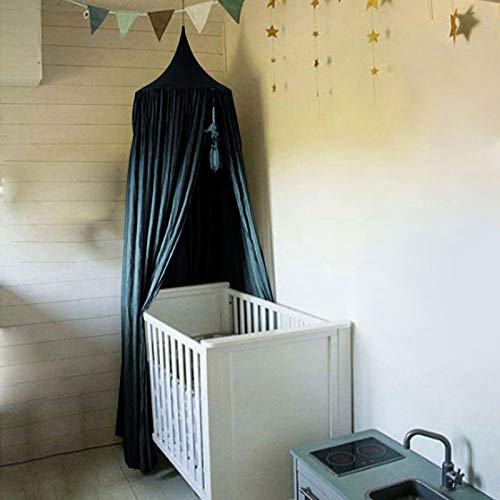 Miskall Betthimmel aus Baumwolle, runde Kuppel, hängender Betthimmel, Netzvorhang, Spielzelte für Babys, Kinder, die Heimdekoration Spielen(Dunkelgrün)