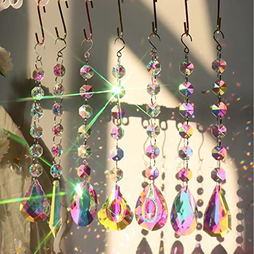 Lot de 8 attrape-soleil en cristal pour fenêtre à suspendre, pendentif arc-en-ciel en verre, maison, bureau, Saint-Valentin