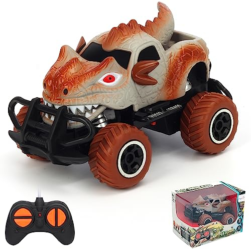 Pup Go Monster Truck Ferngesteuertes Dino Auto mit Licht für Kinder 3-9 Jahr, Robust Mini RC Auto Schnell Offroad Indoor Outdoor, Spielzeug Kleinkind Weihnachten Geburtstagsgeschenk Junge, Braun